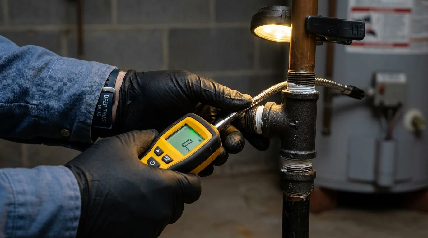 Gas leak detection with electronic sniffer by Johns Plumbing LLC in Stover