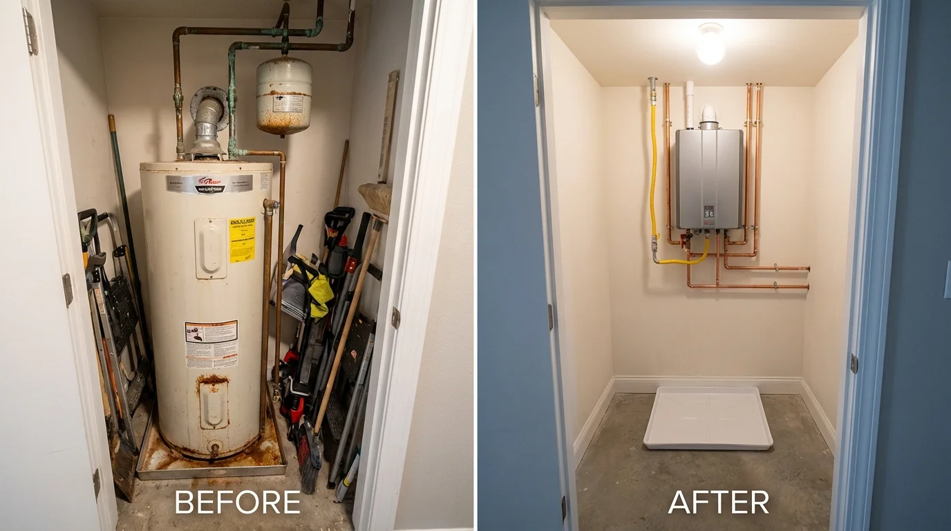 Tank water heater versus wall-mounted tankless unit comparison for Stover, MO homeowners